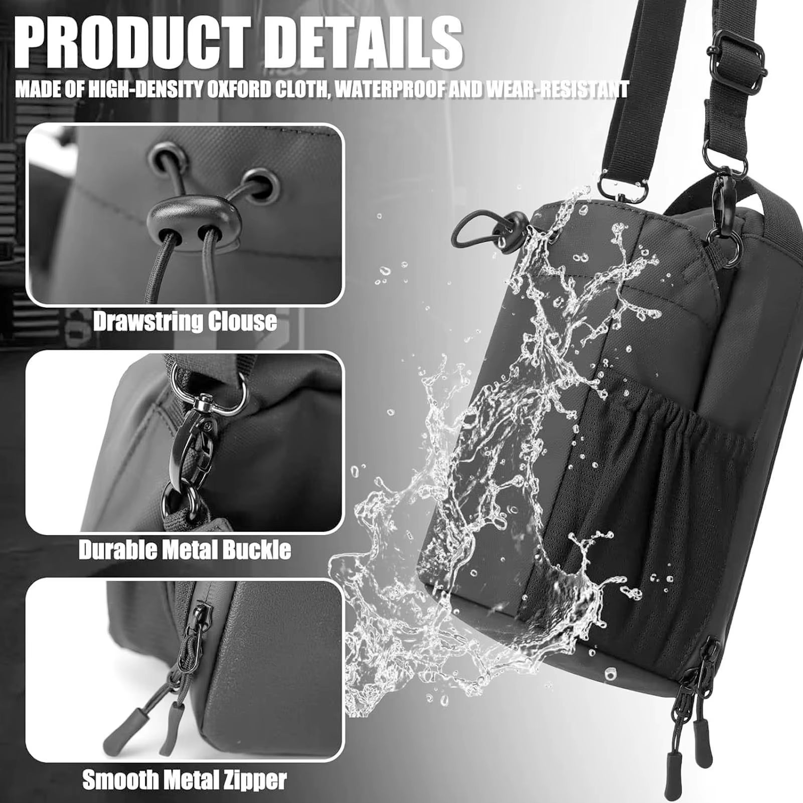 Gym Bottle Bag Magnetic Gym Bottle Sling Bag with Shoulder Strap Black 3 Strong Magnets Portable Gym Bottle Holder for Fitness