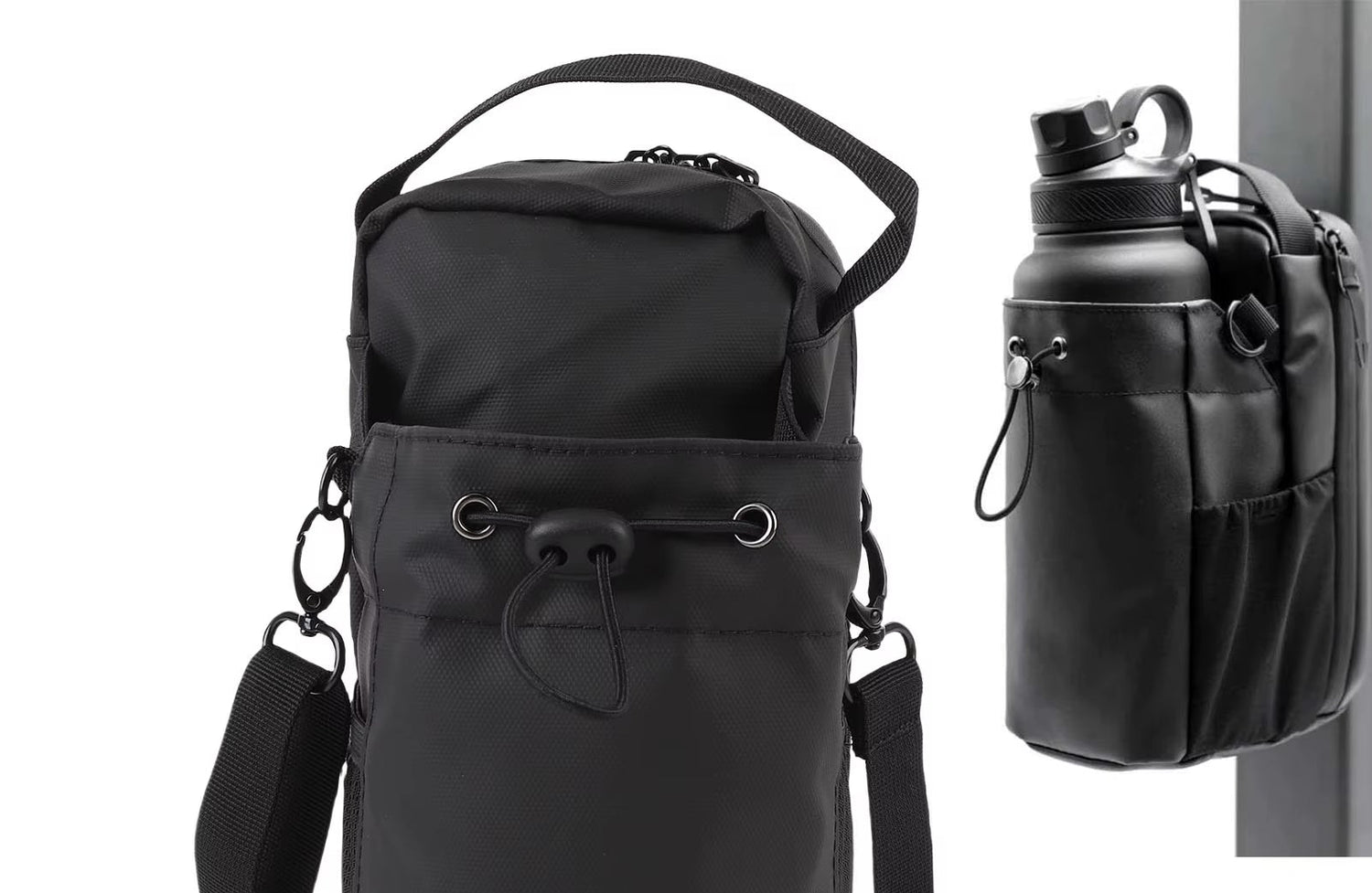 Gym Bottle Bag Magnetic Gym Bottle Sling Bag with Shoulder Strap Black 3 Strong Magnets Portable Gym Bottle Holder for Fitness