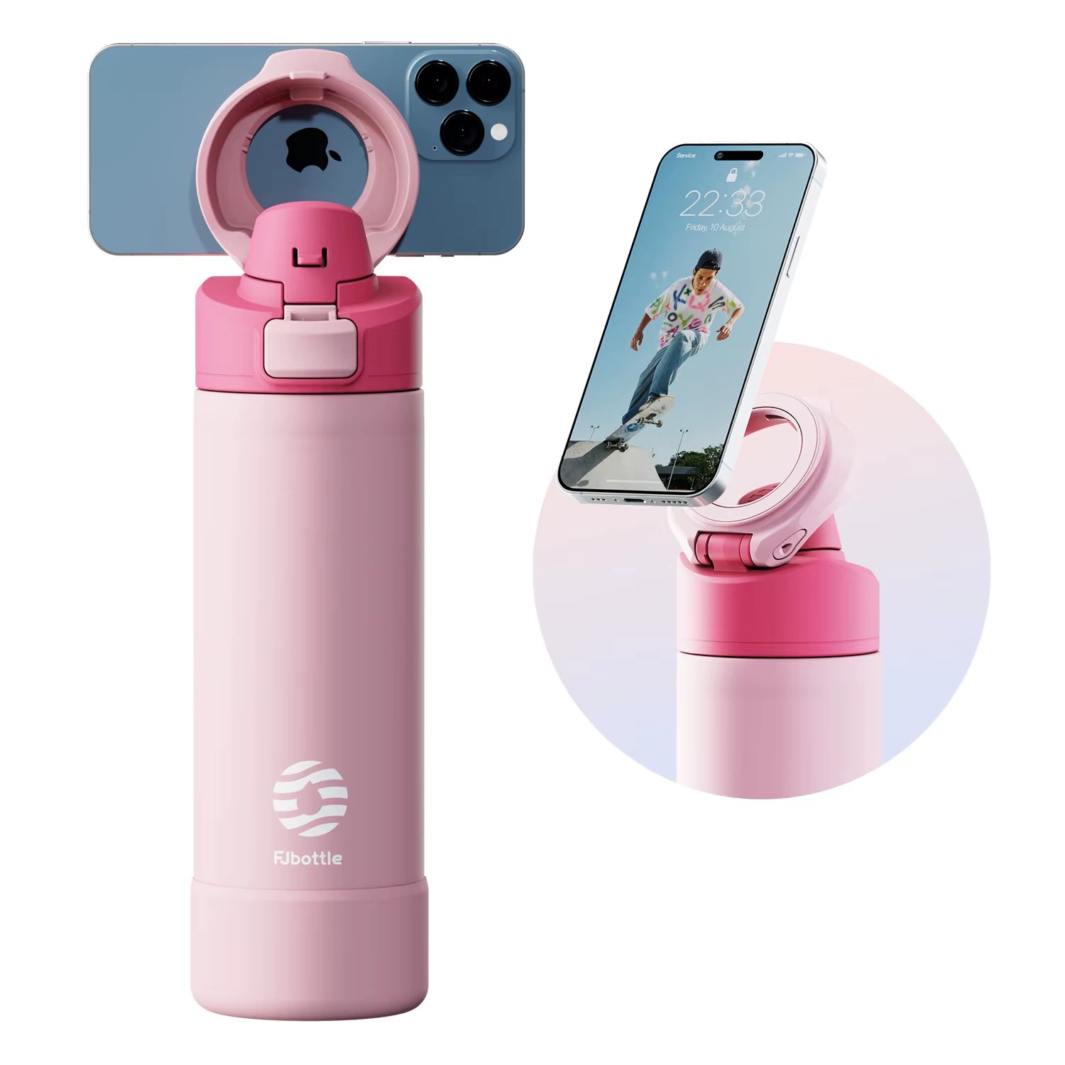 Fjbottle 710/950Ml Magnetic Lid Insulated Water Bottle with Phone Mount, Thermal Water Bottle for Outdoor