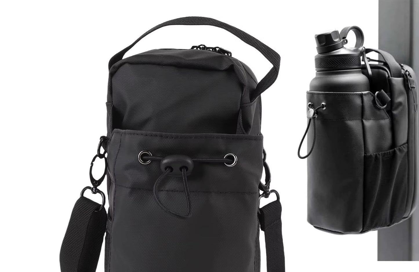 Gym Bottle Bag Magnetic Gym Bottle Sling Bag with Shoulder Strap Black 3 Strong Magnets Portable Gym Bottle Holder for Fitness