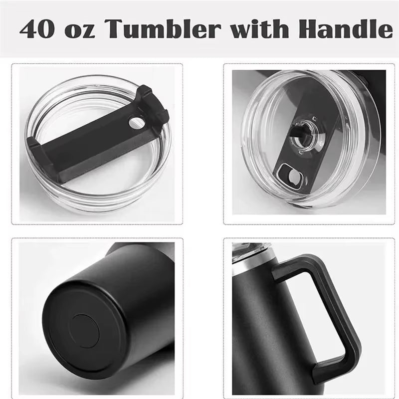 1200ML 304 Stainless Steel Insulated Water Bottle Thermal Coffee Car Cup Cold Hot Mugs Vacuum Flask with Handle Straw for Sport