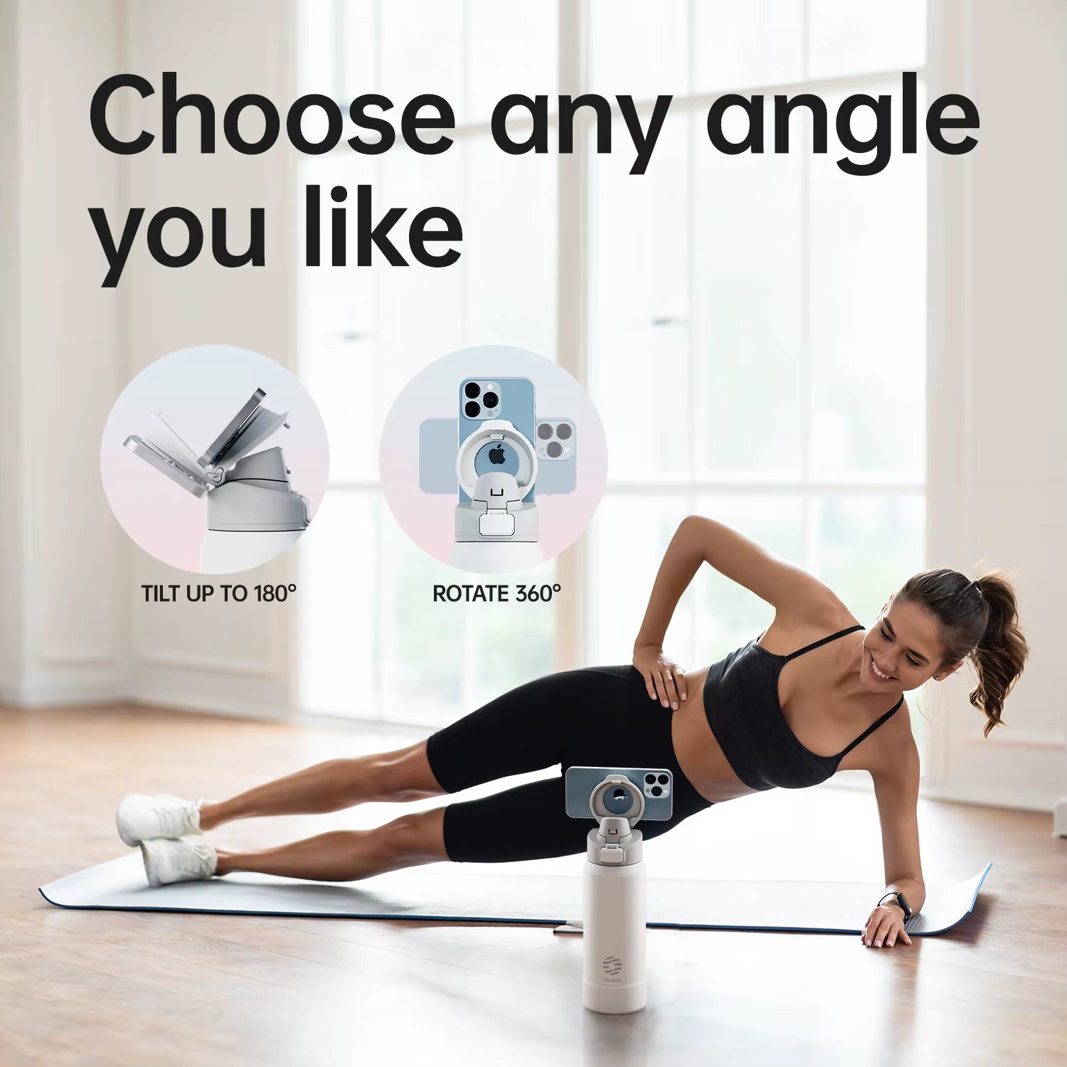 Fjbottle 710/950Ml Magnetic Lid Insulated Water Bottle with Phone Mount, Thermal Water Bottle for Outdoor