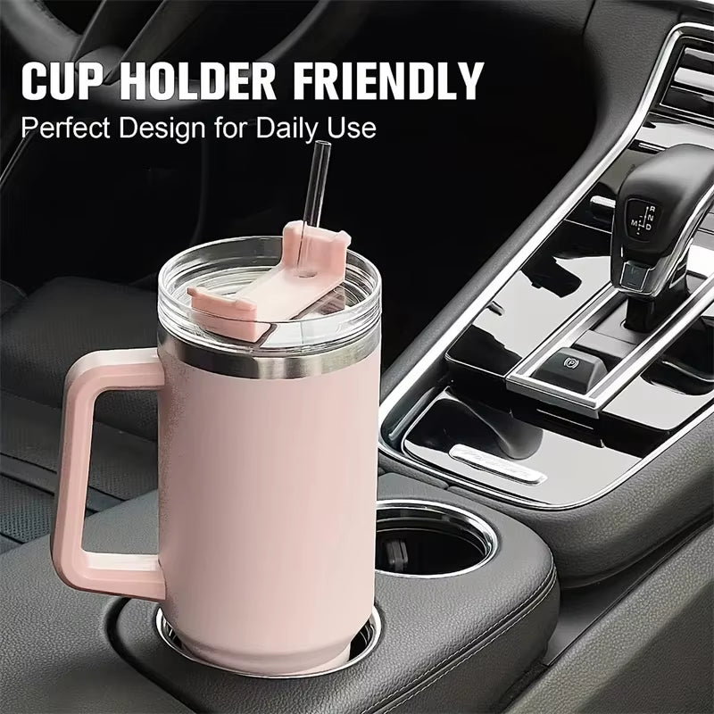 1200ML 304 Stainless Steel Insulated Water Bottle Thermal Coffee Car Cup Cold Hot Mugs Vacuum Flask with Handle Straw for Sport